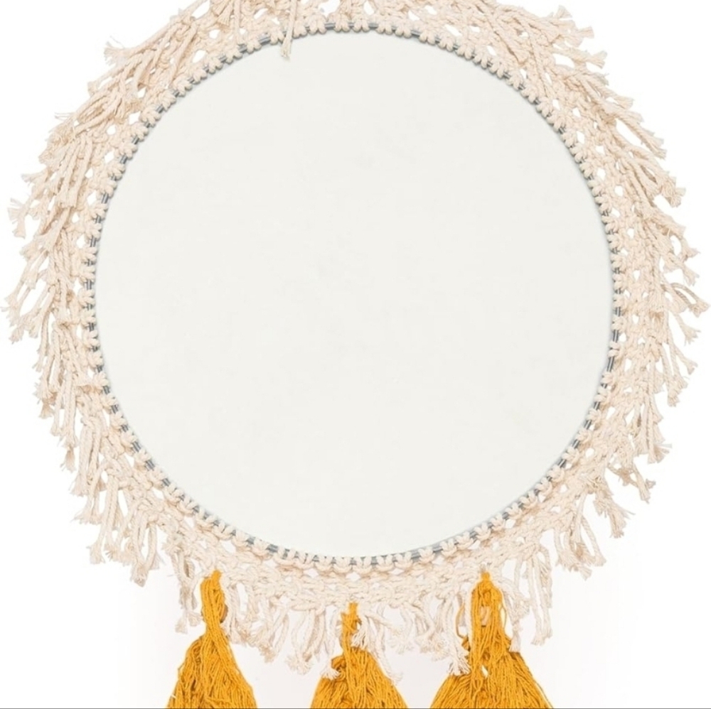 Handmade Macramé Round Wall Mirror - Cream - Picture 4 of 6
